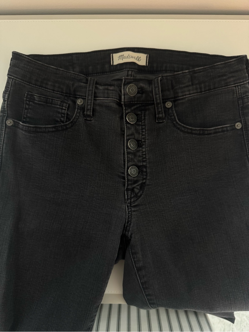 Madewell Dark Grey High-Rise Button-Fly Slim Jeans